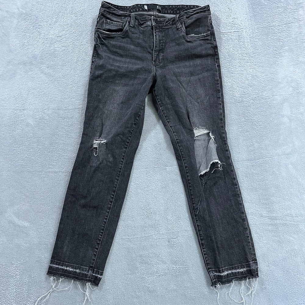Kut from the Kloth Jeans 10 Distressed Frayed Raw Hem Cropped Slim Straight